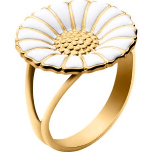 Georg Jensen Daisy Marguerit ring - forgyldt sølv med hvid emalje - 18 mm
