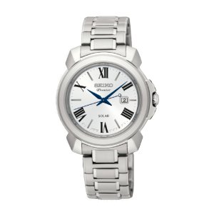 SEIKO PREMIER SOLAR - Dameur i stål m. hvid skive 31,5mm