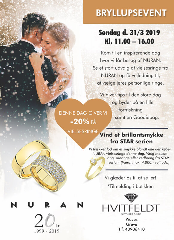 hvitfeldt smykker og ure, bryllup, vielsesringe, forlovelsesringe, ringe, ring, guld, sølv, wedding