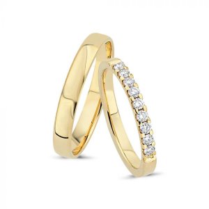 Vielsesringe - 14 kt rødguld - 9 x 0,03 ct