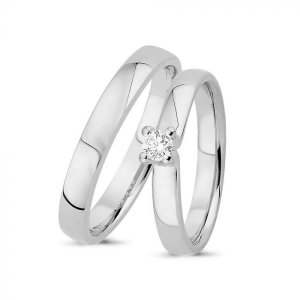 Vielsesringe - 14 kt hvidguld - 0,14 ct