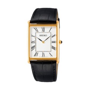 SEIKO CLASSIQUE – Firkantet herreur i doublé m. Læderrem – 38mm