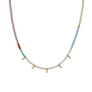 Stine A HEAVENLY PEARL DREAM NECKLACE WITH FIVE PENDANTS GOLD – CORAL & COOL MINT halskæde - forgyldt sølv