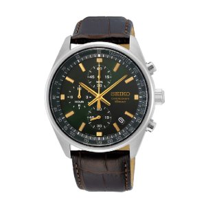 SEIKO CHRONOGRAPH - Herreur i stål m. brun læderrem 42mm
