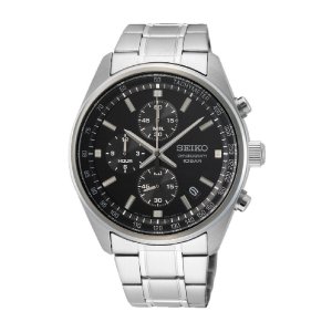 SEIKO SPORTS CHRONOGRAPH – Herreur i stål m. sort skive 41,5mm