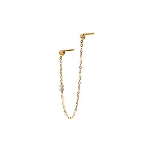 Stine A Twin Flow Earring with Stones, Chain & Pearls ørering - forgyldt sølv
