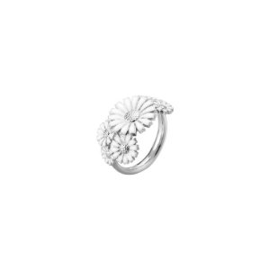 Georg Jensen Daisy ring - sølv med hvid emalje - 6 margueritter