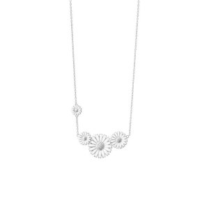 Georg Jensen Daisy Fire Blomster halskæde - sølv med hvid emalje