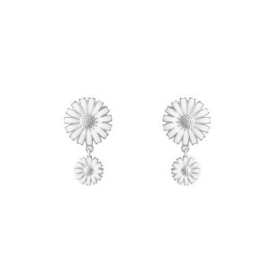 Georg Jensen Daisy Double øreringe - sølv med hvid emalje