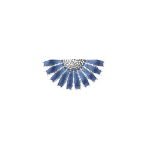 Georg Jensen Daisy Halv Blomst Broche - sølv med blå emalje