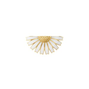 Georg Jensen Daisy Halv Blomst Broche - forgyldt sølv med hvid emalje
