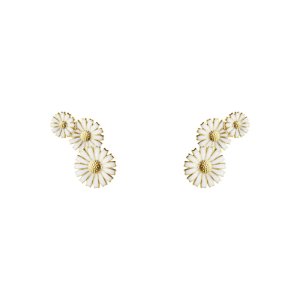 Georg Jensen Daisy øreringe – forgyldt sølv med hvid emalje – 3 margueritter