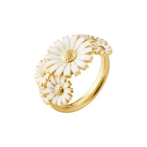 Georg Jensen Daisy ring – forgyldt sølv med hvid emalje – 6 margueritter