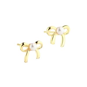 Aqua Dulce Simple Bow Pearl ørestikker - forgyldt sølv - 10mm