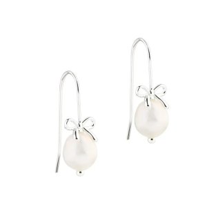 Aqua Dulce Bow & Pearls ørering - sølv - 8mm