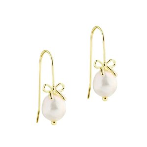 Aqua Dulce Bow & Pearls øreringe - forgyldt sølv - 8mm
