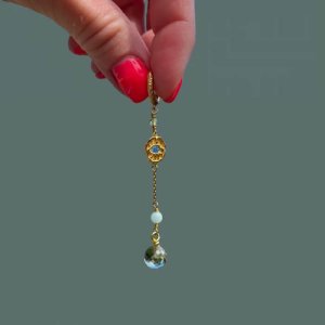 One of a Kind øreringe - forgyldt sølv - peridot, amazonit, grøn ametyst, zirkon