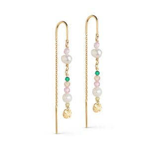 Enamel Sofia Light Pink Khaki Green Peach and Pearl øreringe - forgyldt sølv