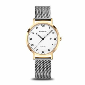Bering Classic Titanium dameur i poleret guld/sølv m. meshlænke 34mm