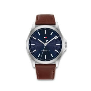 Tommy Hilfiger – BRUCE Herreur m. brun læderrem og blå urskive 43mm
