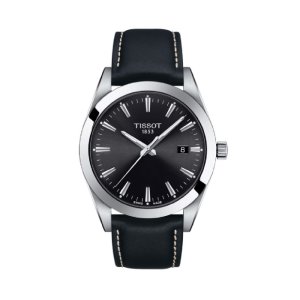 Tissot GENTLEMAN – Herreur i stål m. sort skive/sort læderrem 40mm