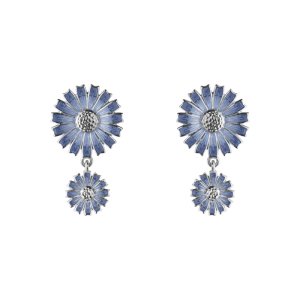Georg Jensen Daisy Double øreringe – sølv med blå emalje