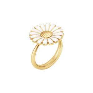 Georg Jensen Daisy ring – forgyldt sølv med hvid emalje – 18 mm