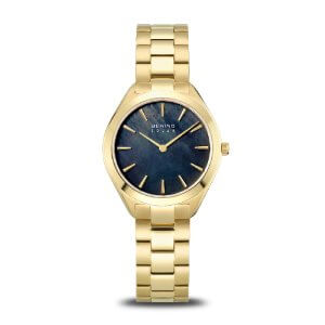 Bering Solar dameur - guld PVD belægning - sort perlemor skive - 30 mm