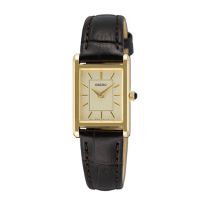 SEIKO CLASSIC - Dameur m. firkantet urkasse i doublé og brunlæderrem 20mm