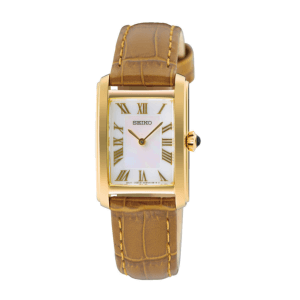 SEIKO CLASSIC - Dameur m. firkantet urkasse i doublé og Mustard gul læderrem 22mm